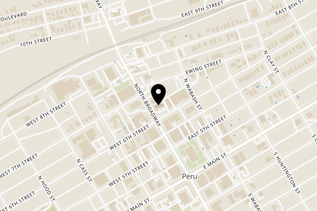 Map showing the location of Gabriel's Pancake House on 101 N Broadway St in Peru